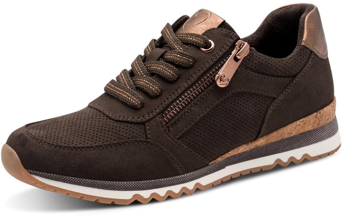 Dames Sneakers - Casual schoenen met rits en veters - Mocca Comb