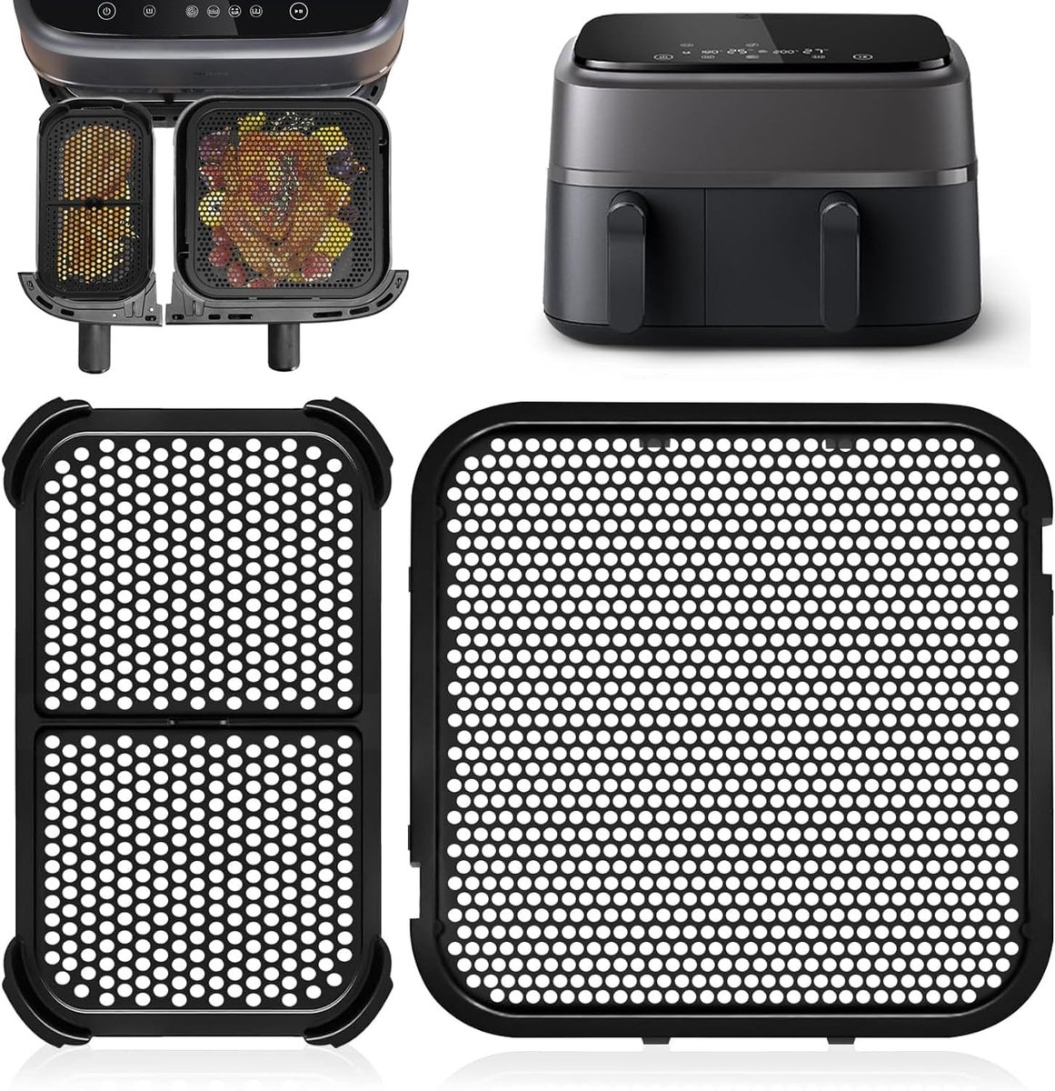 2 Stuks Siliconen Spatdeksel voor Airfryer Accessoires - Geschikt voor Dual Basket en 6L/3L Modellen
