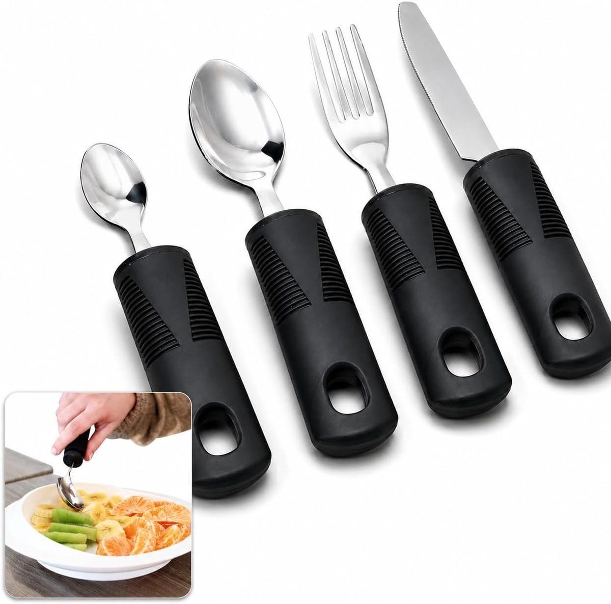 Set van 4 Tremble Lepels met Brede en Antislip Grip voor Ouderen en Personen met Beperkingen - Ideaal voor Eten en Gebruiksgemak
