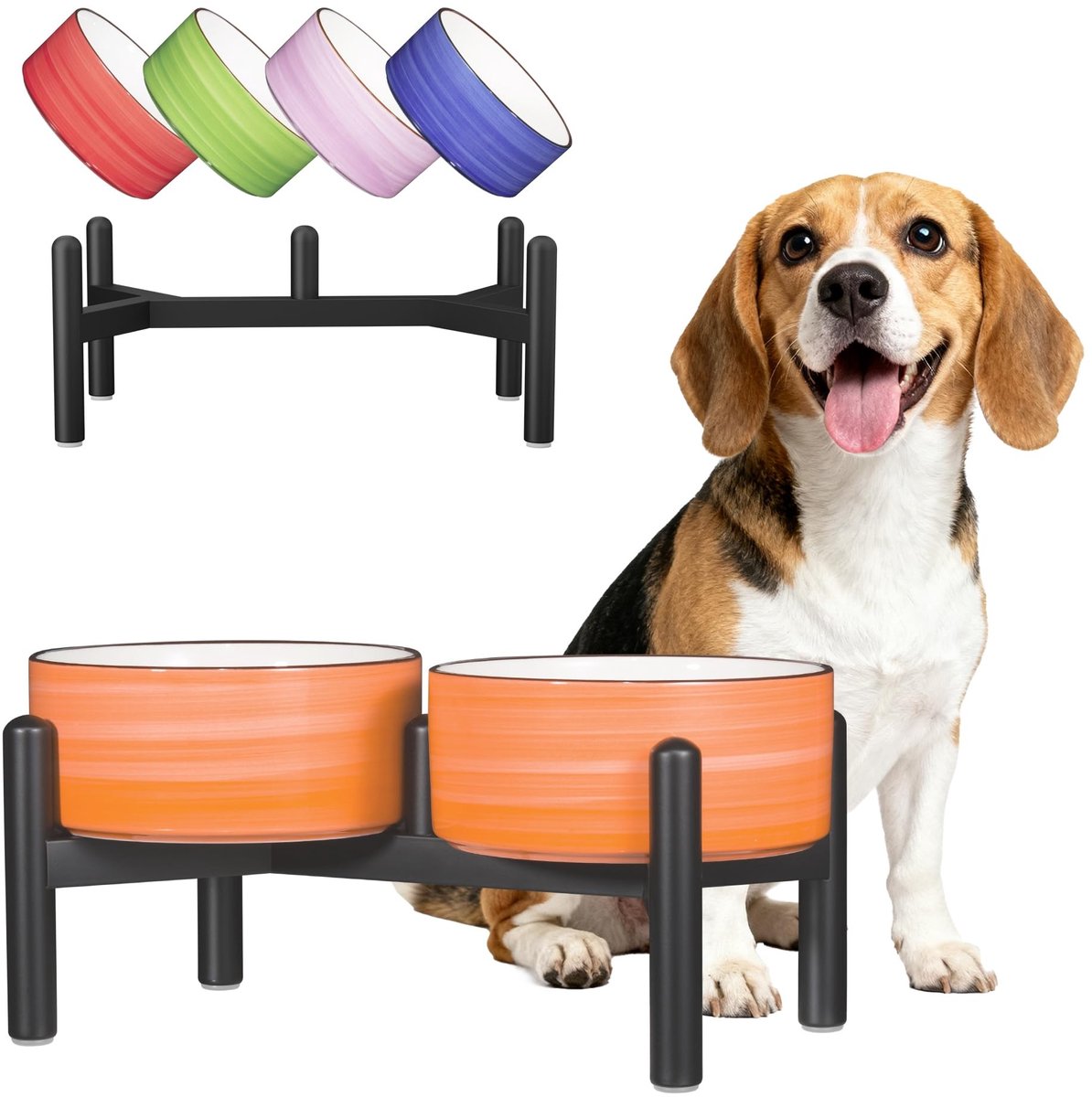 Dubbele Verhoogde Voederbak voor Honden - Keramisch met Stand - 660 ml