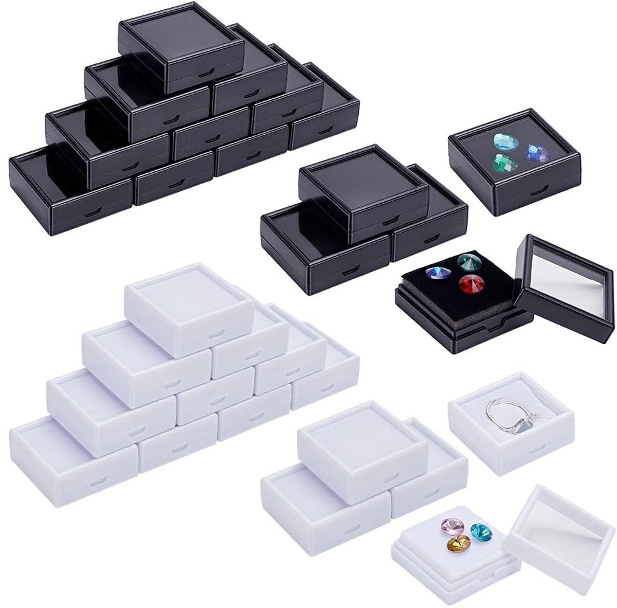 Edelsteen displaybox - 30 stuks zwart-wit - Kleine vierkante acryl doos