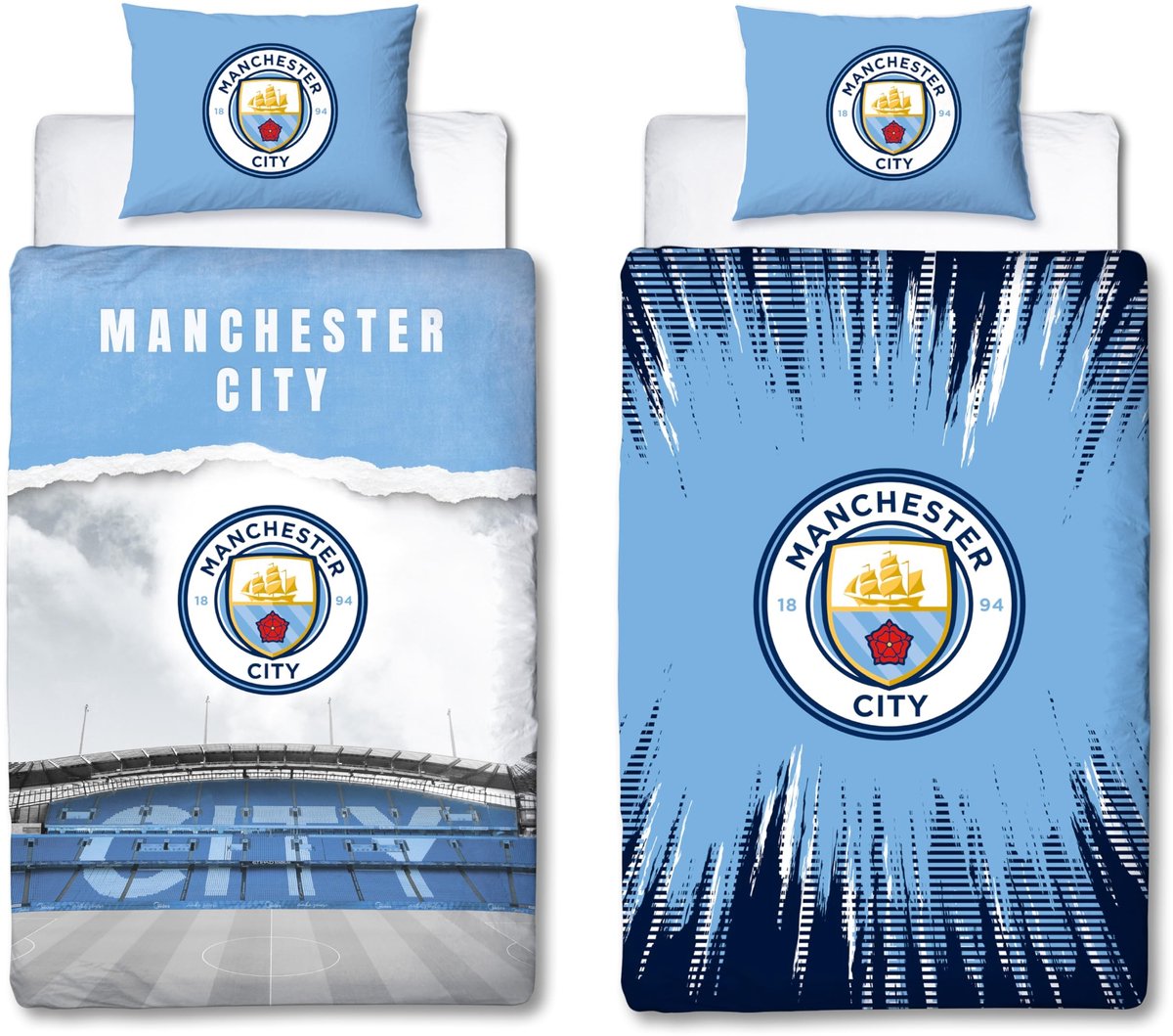 Manchester City FC Dekbedovertrekset - Blauwe Omkeerbare Voetbalbedekking