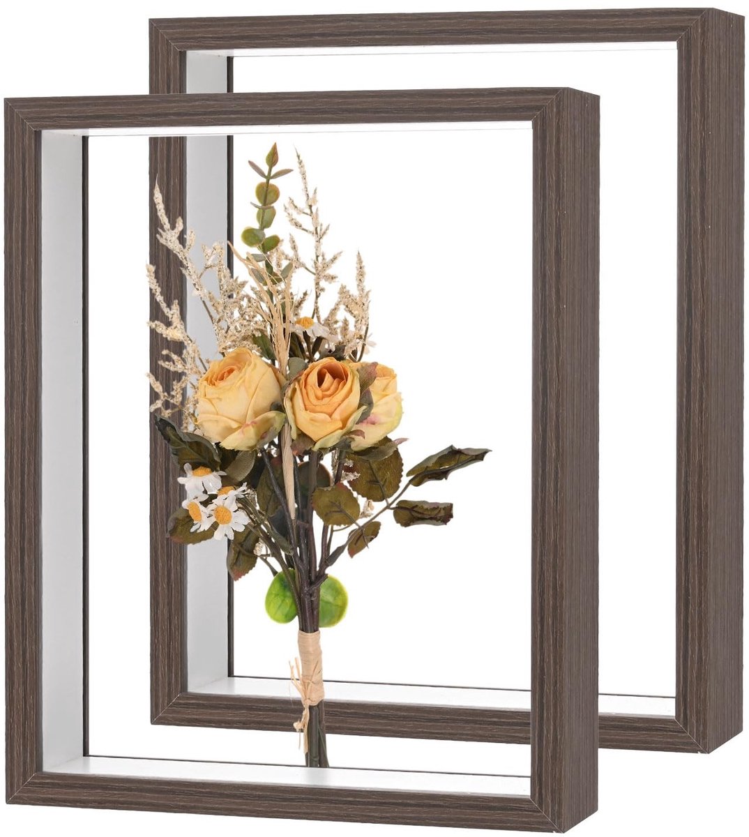 Set van 2 gedroogde bloemen frame - Houten en acryl - Koffie