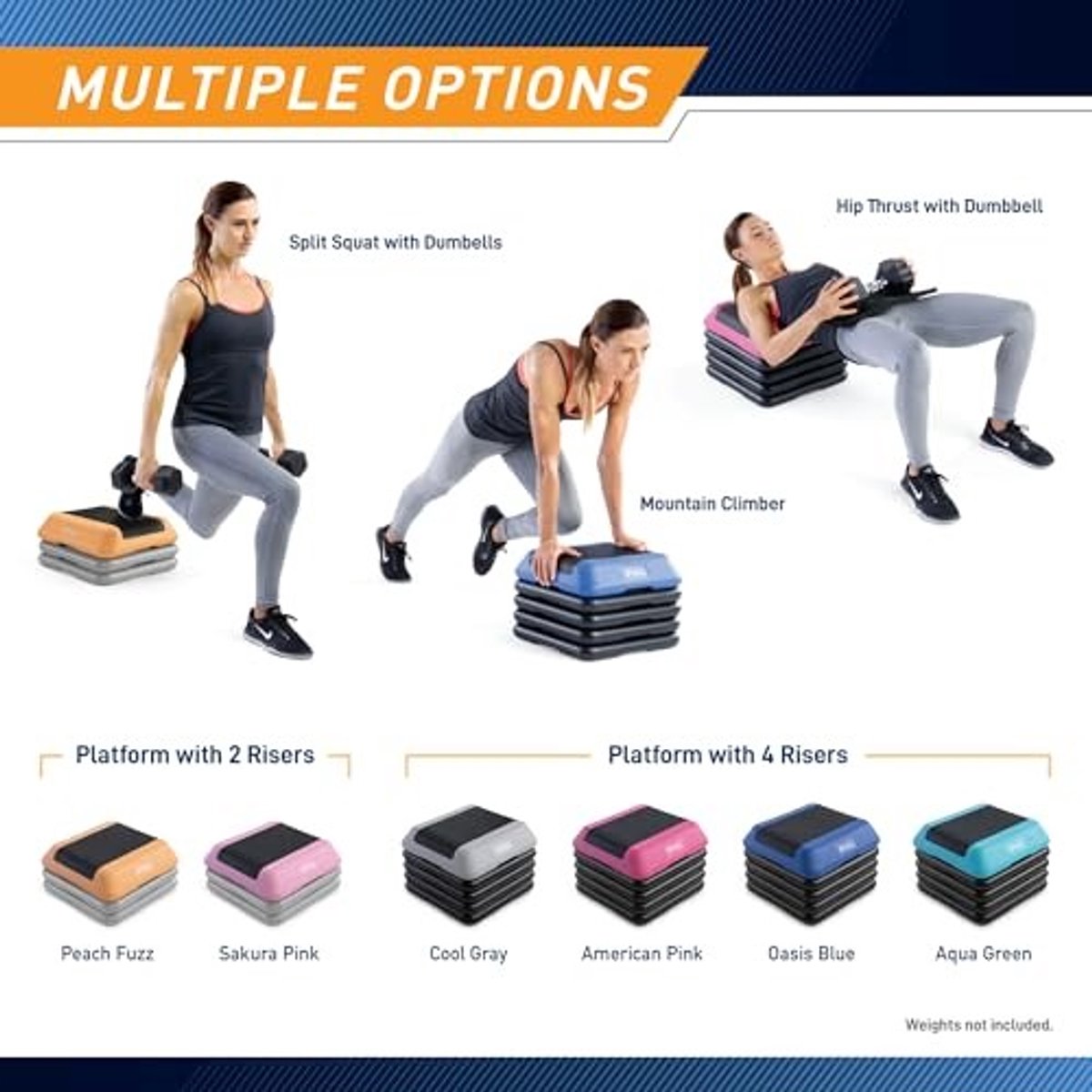 Verstelbaar Aerobic Step Platform - Antislip Rubber - Inclusief 2 Risers - Perzik