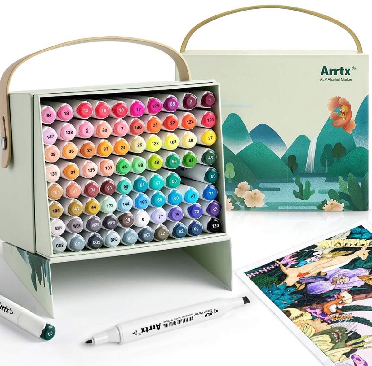 Set van 80 Alcohol Markers met dubbele punten voor kunstenaars