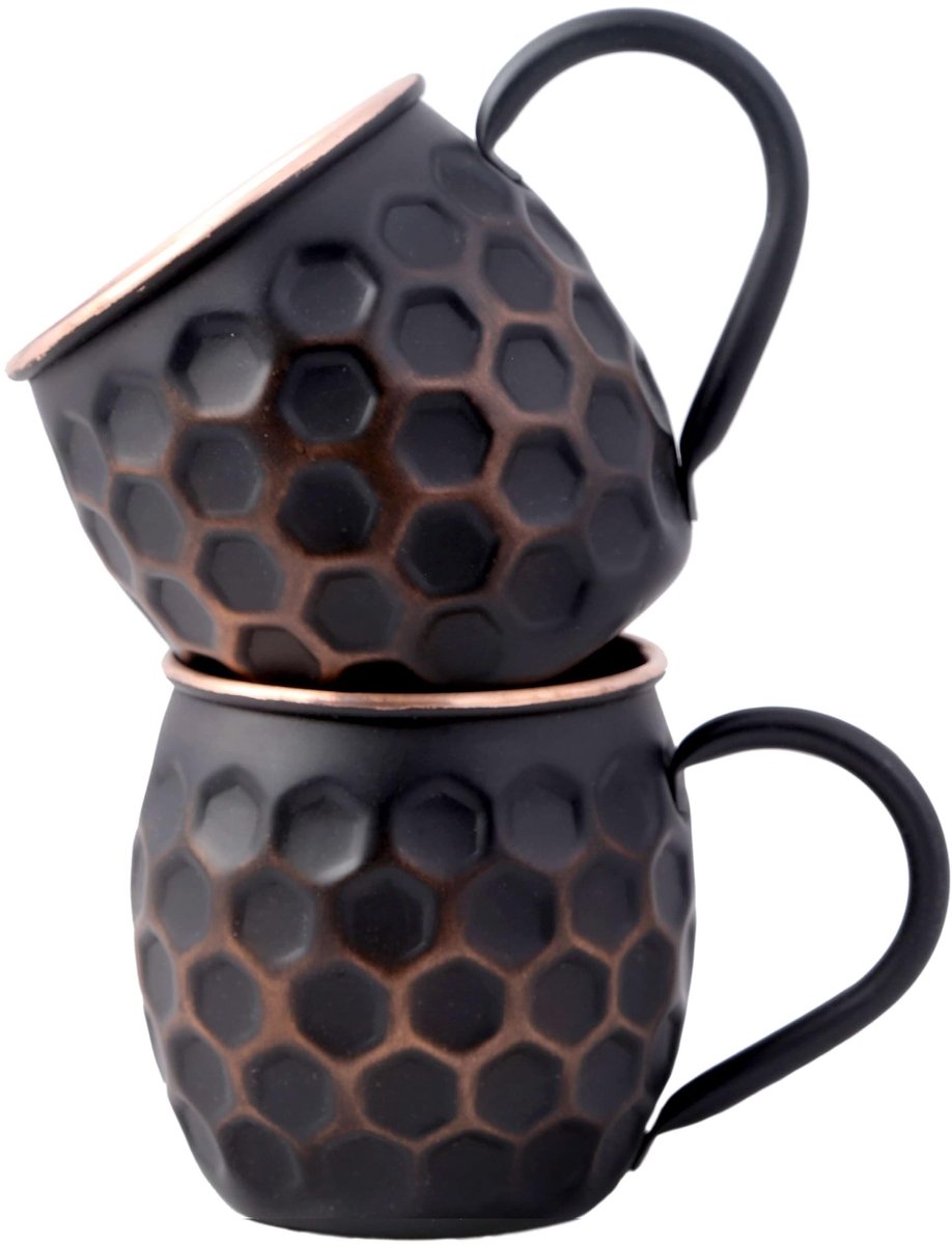 Set van 2 Moscow Mule Kopjes - Handgemaakt Koper - Zwart