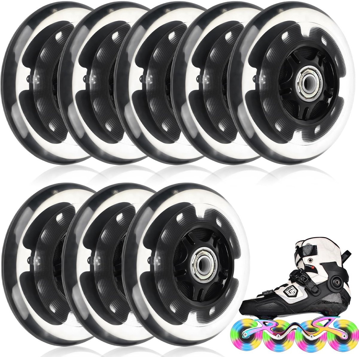 Inline Skate Wielen - 8 Stuks LED Lichtgevende Wielen - 76mm