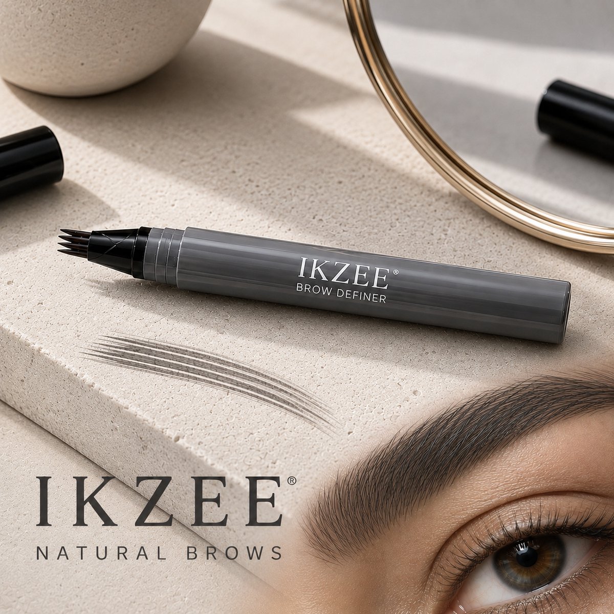 IKZEE Waterproof 4-Punts Wenkbrauwpotlood – Donkergrijs | Natuurlijk Haar-Effect & Langhoudend