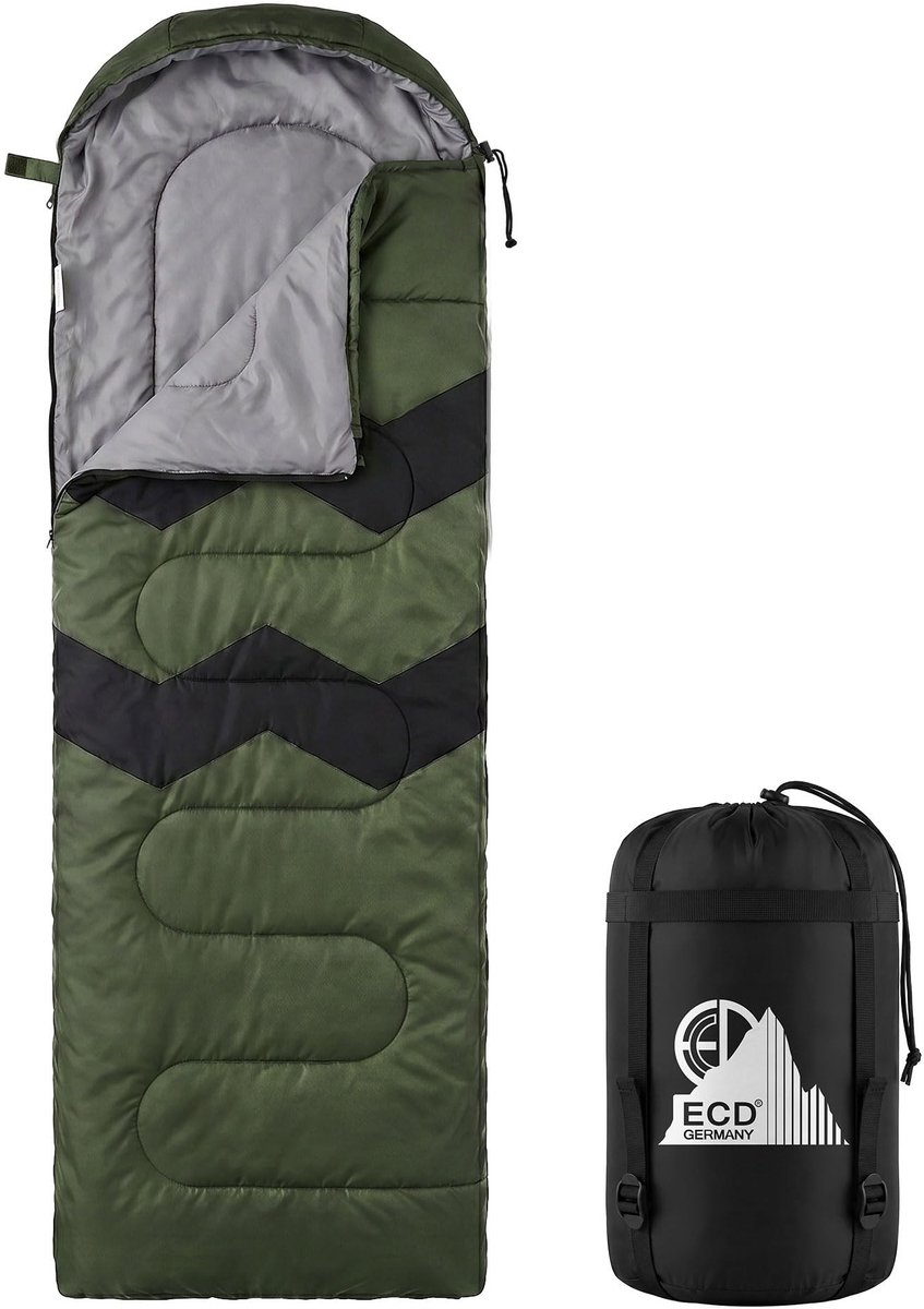 Slaapzak voor Camping - Compact en Lichtgewicht - Khaki/Dark Blue