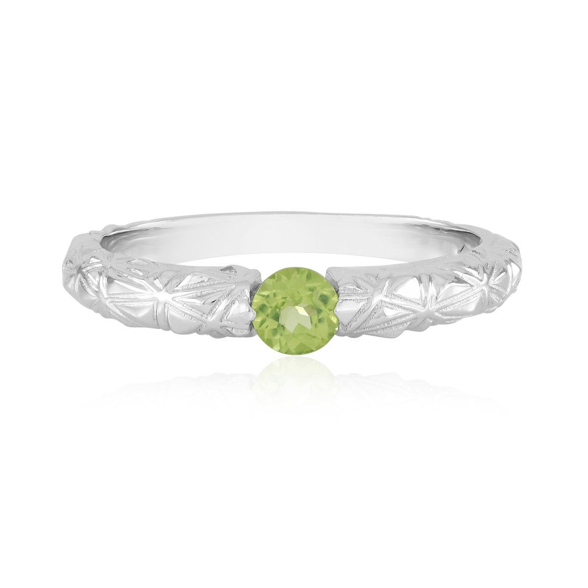 Cavill - Elegante zilveren ring platina verguld - 925 Sterling Zilver - Peridoot 0,25 ct rond geslepen - Bezelzetting - Smalle ring dames