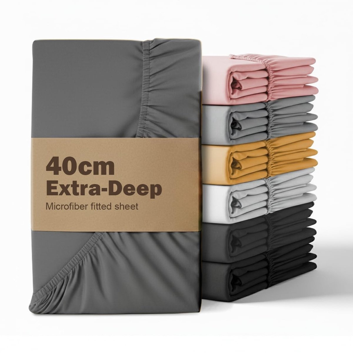 Fitted Sheet King Size - Charcoal Microfiber 40 cm Diepte