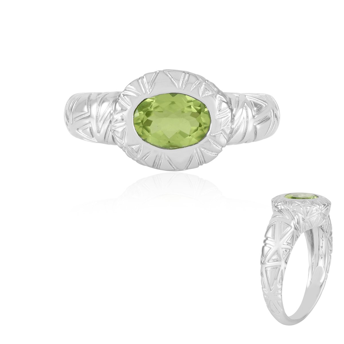 Cavill - Zilveren Ring met Ovale Peridoot 1,037 ct - 925 Sterling Zilver met Platina Afwerking - Elegante Damesring - Groene Edelsteen Bezelzetting