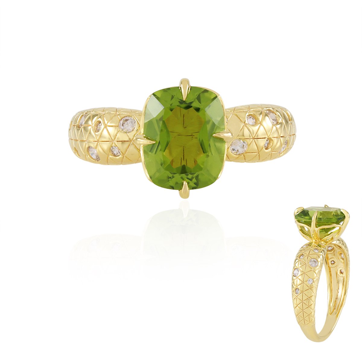 Cavill - Zilveren ring met peridoot 2,70 ct - 925 sterling zilver verguld - Antieke peridoot en sprankelende zirkon stenen - Elegante damesring