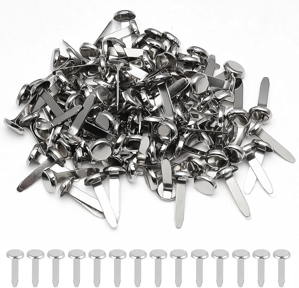 200 stuks ronde kopklemmen 8 x 17 mm, zilverkleurige knutselklemmen voor scrapbooking, wenskaarten en foto's, ideaal voor papieren documenten en creatief werk