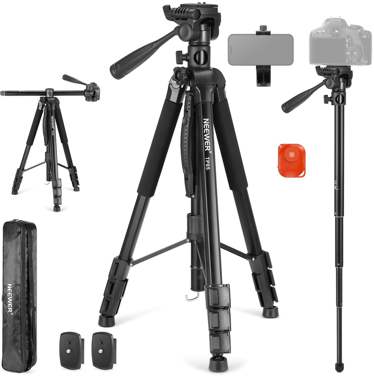 Video Tripod Monopod - 3-Weg Pan Tilt Hoofd met Afstandsbediening - Max Laadvermogen 8kg
