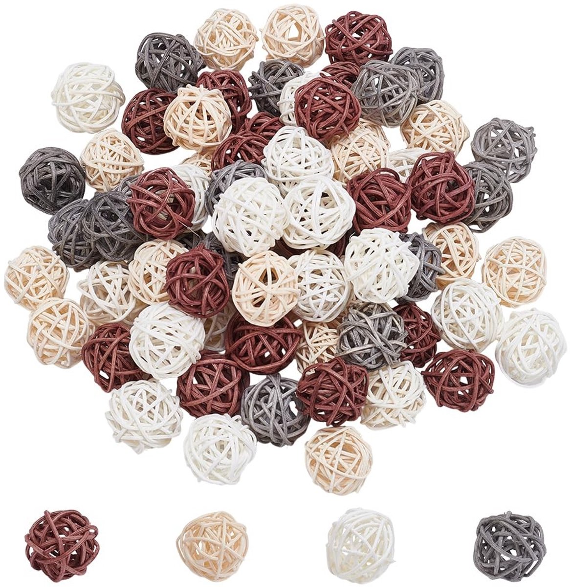 Decoratieve Wicker Rattan Ballen - 80 Stuks in 4 Kleuren