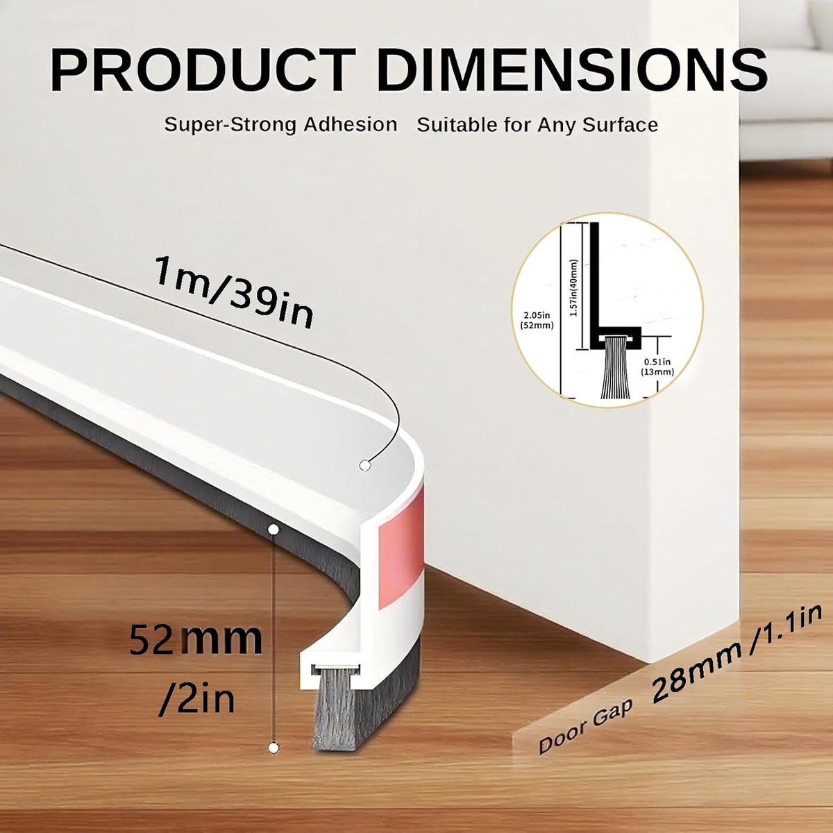 Draught Excluder Deurstopper 100 cm - Onderdeurborstel, Insecten Barrière en Luchtafdichting tegen Kou en Stof