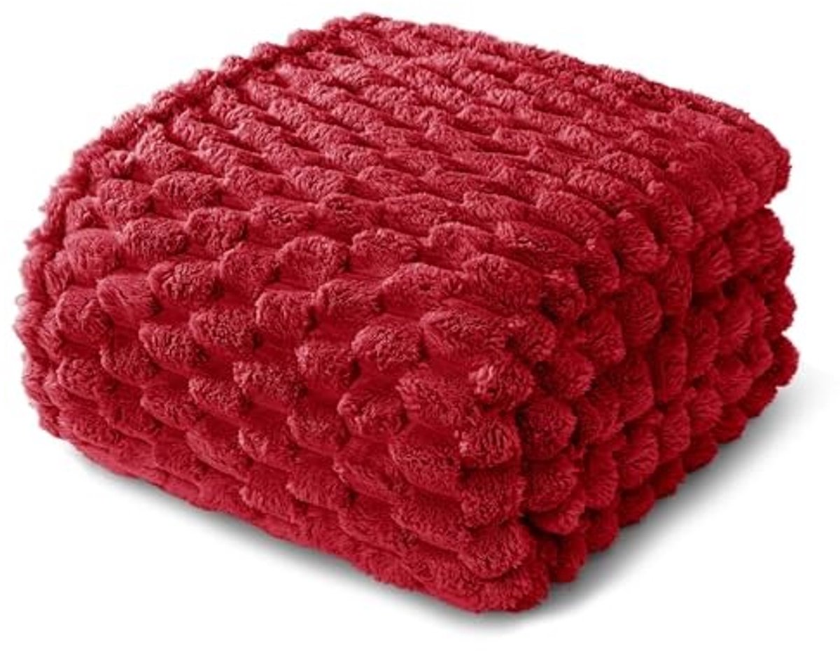 Knuffeldeken met 3D Jacquard Patroon - Rood - 230 x 270 cm
