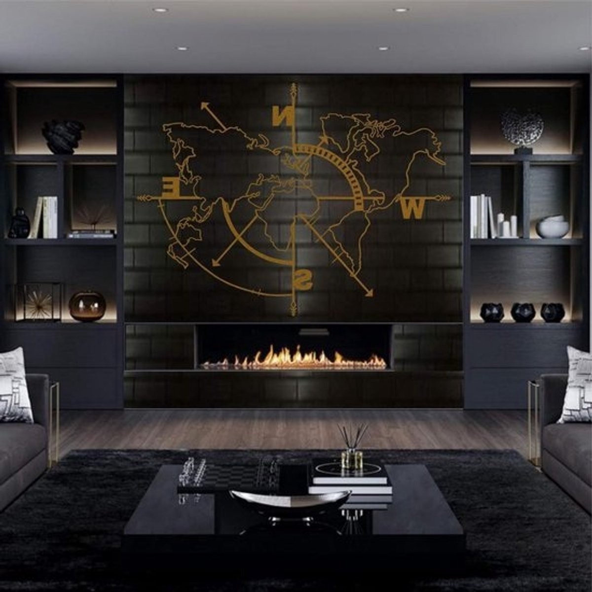 Metalen Wereldkaart Wanddecoratie - Wereldkaart Metaal Goud - Woonkamer Decoreren - Zonder Randen Ontwerp - 117 x 91 cm - Goud