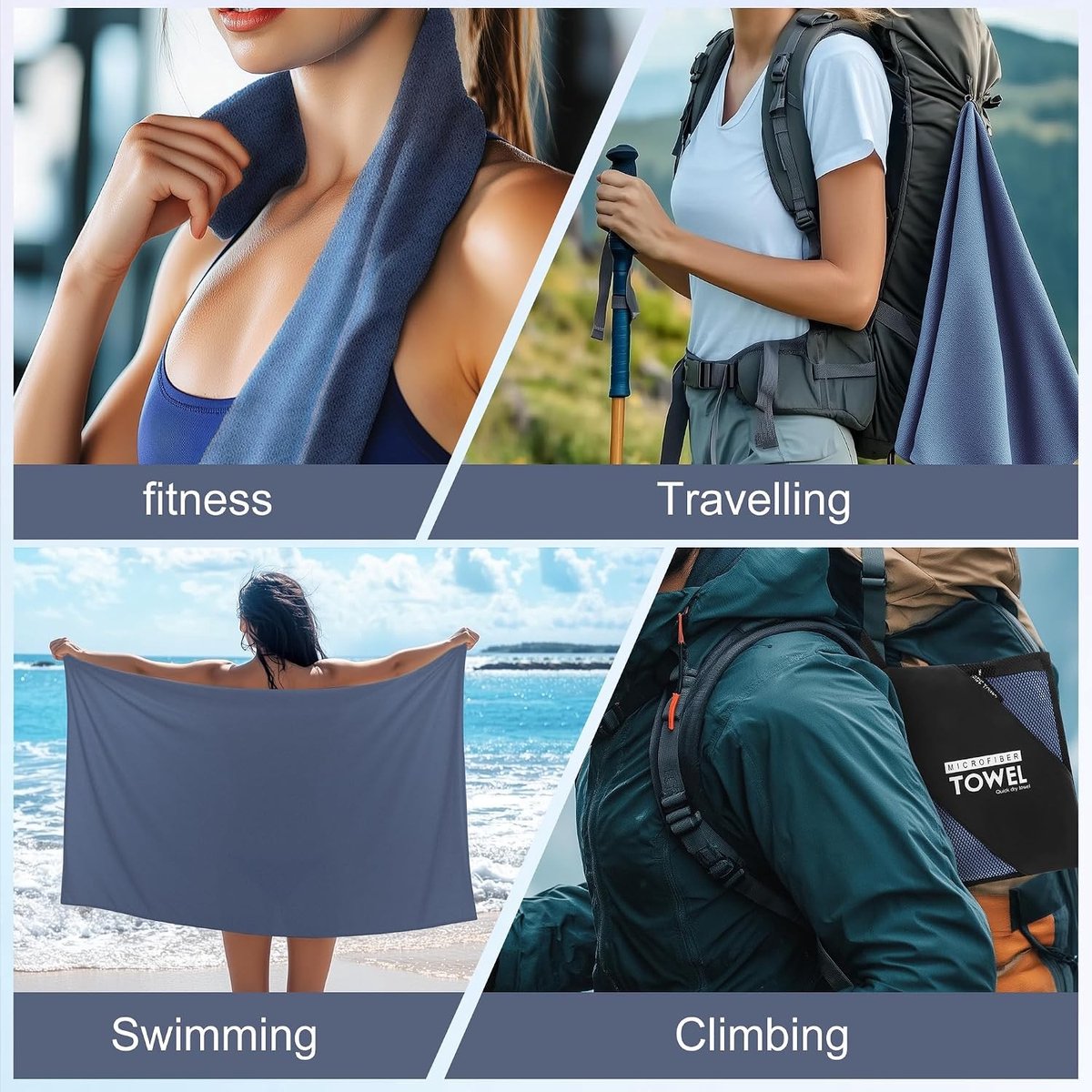 Sneldrogende microvezel handdoek voor sport, reizen en strand, 40 x 80 cm, ideaal voor fitness en outdoor activiteiten