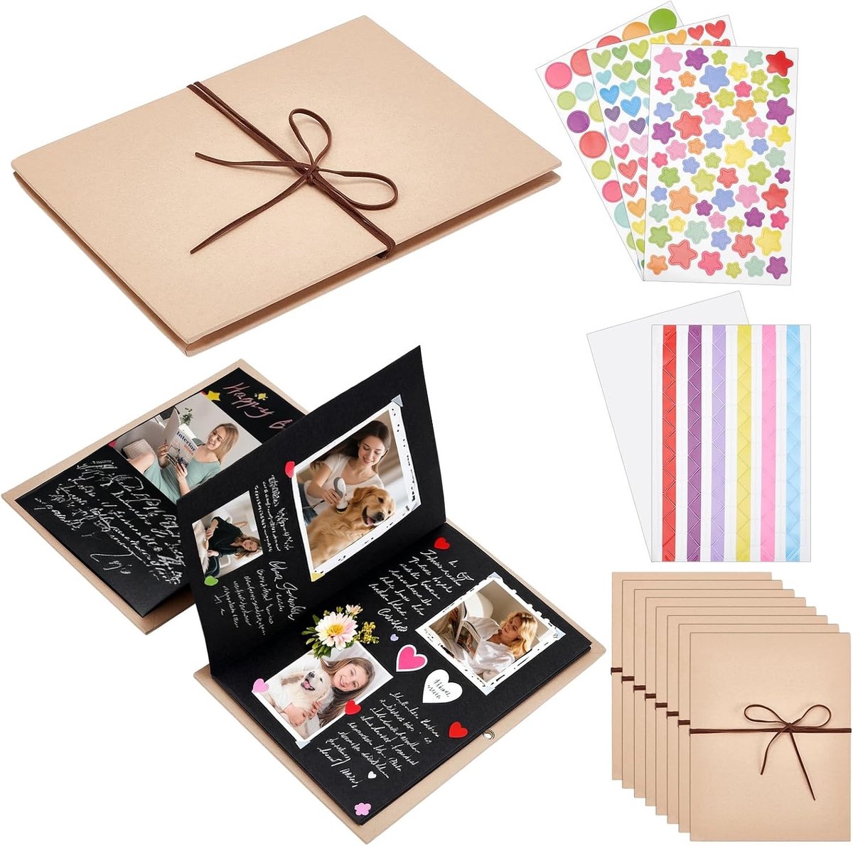 Klein plakboek album 21,1 x 15,1 cm met doe-het-zelf accessoires kit voor fotoherinneringen, jubileum, afstuderen en bruiloft