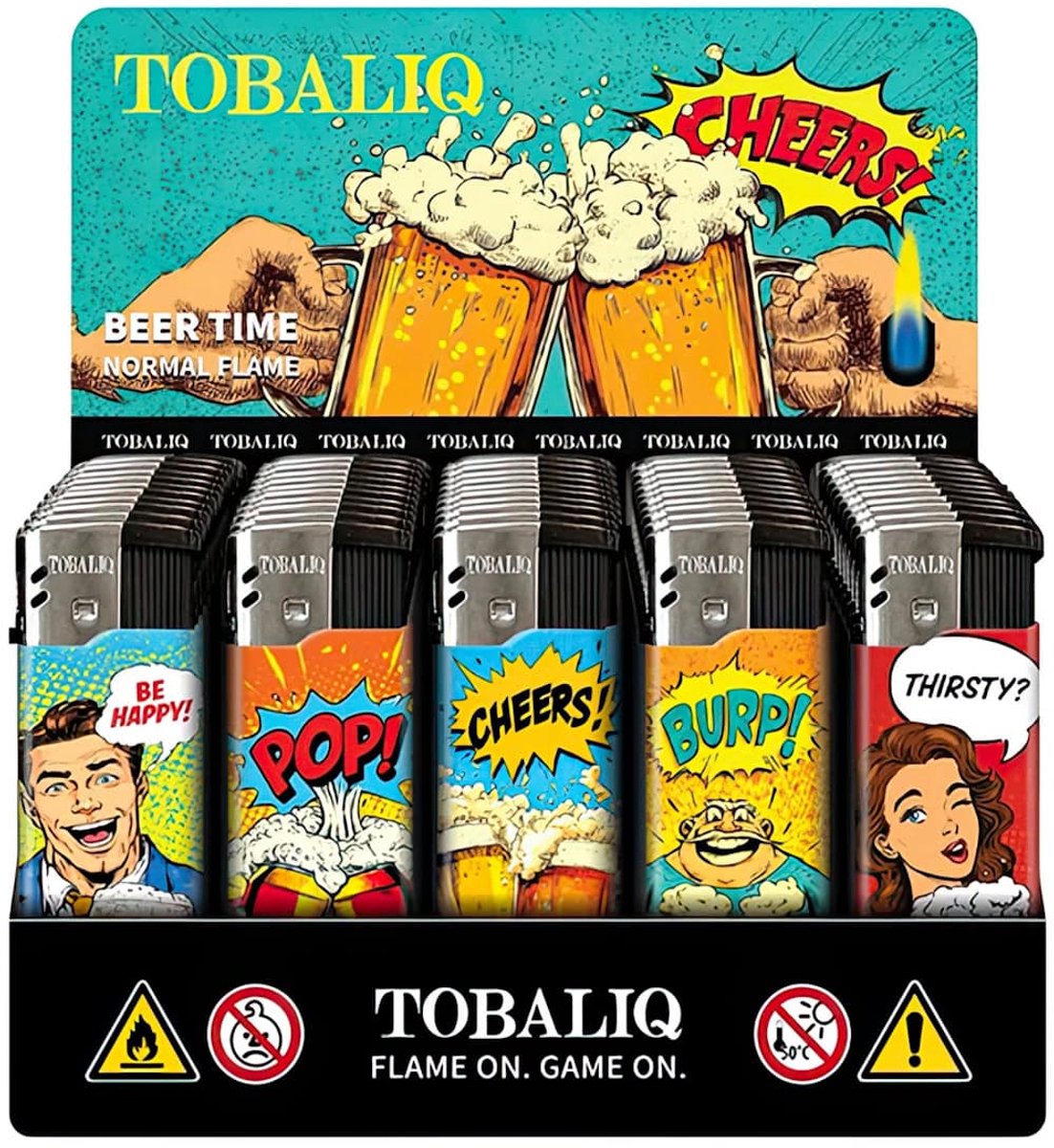 TobaliQ Elektronische Navulbare Aanstekers ‘Beer Time’ Display (50 stuks)