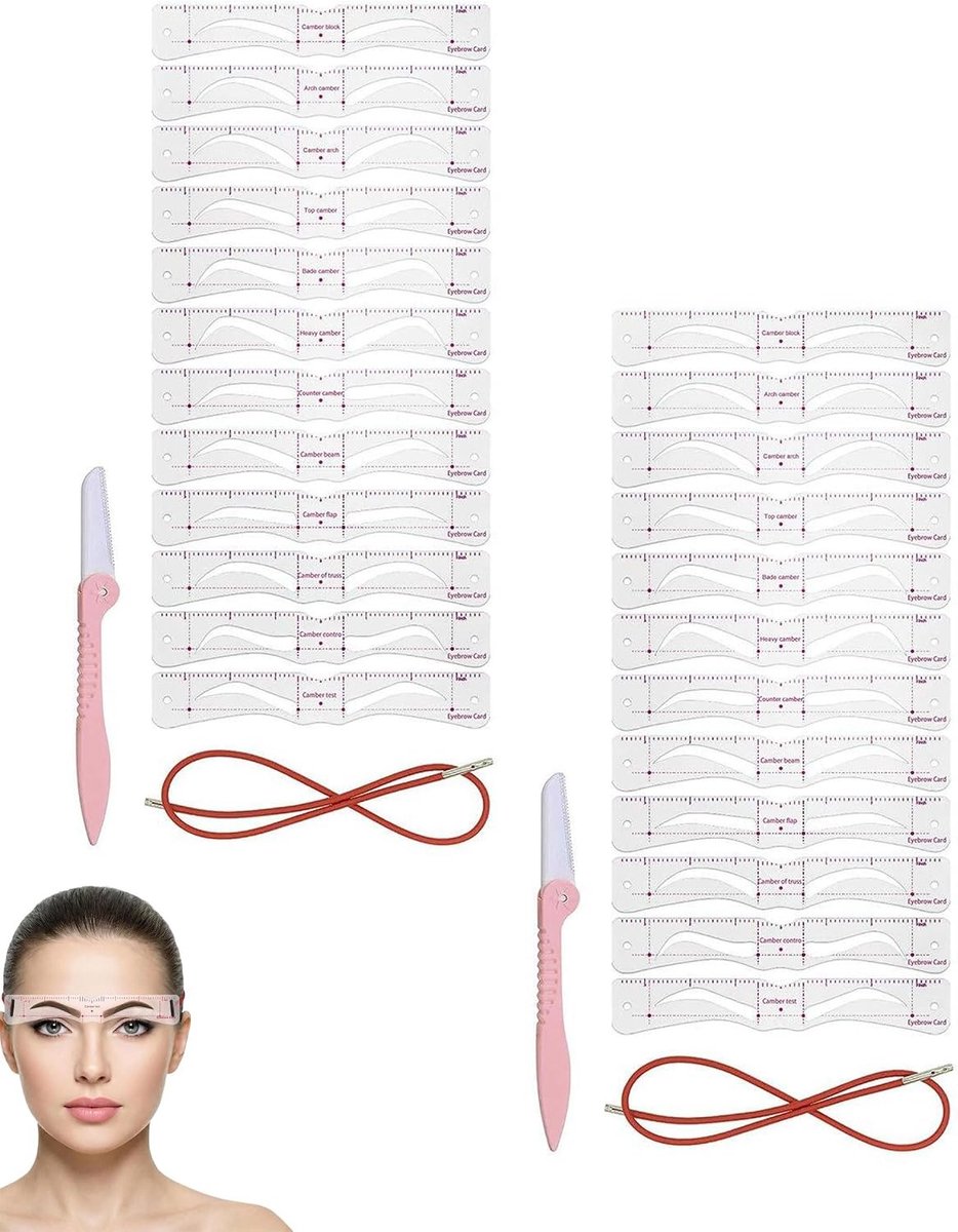 Wenkbrauwsjablonen set van 24 stuks met standaard, herbruikbare vormen voor perfecte wenkbrauwstyling, ideaal voor beginners en nauwkeurige contouren