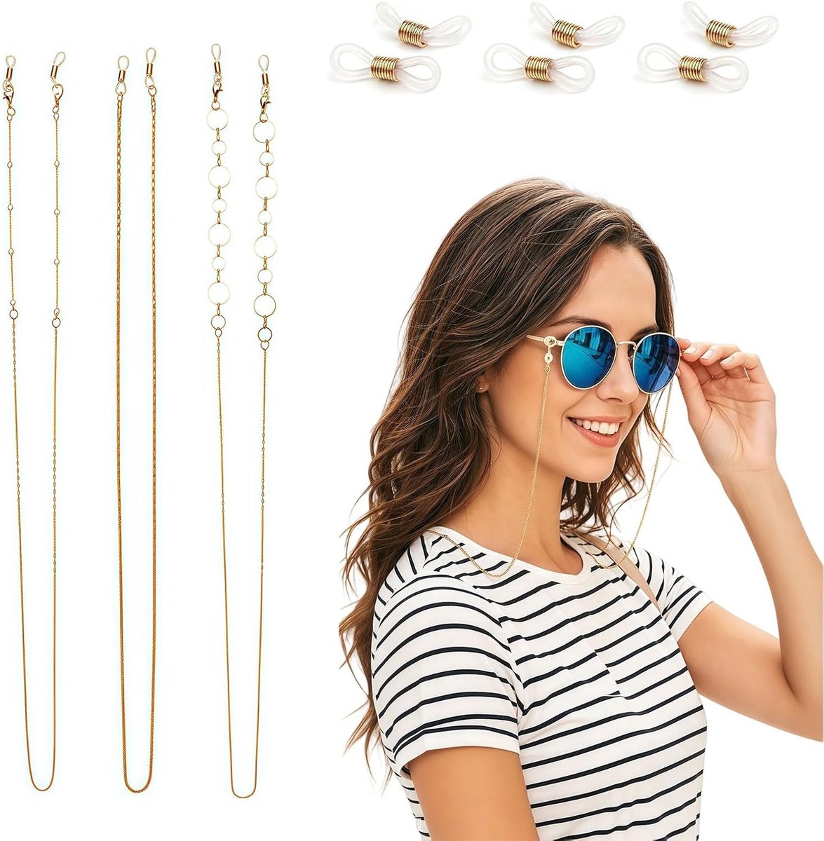 Elegante brillenkoordenset voor vrouwen met parels, antislip brillenband en ketting voor zonnebrillen en leesbrillen, ideaal als accessoires voor dagelijks gebruik