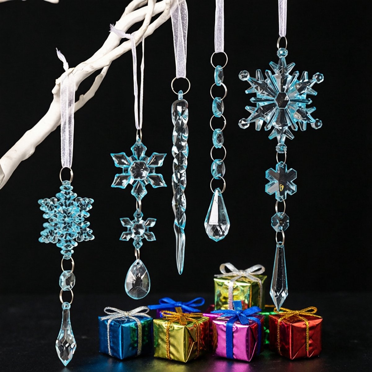 10-delige Blauwe Acryl Kerstornamenten – Sneeuwvlokken en IJsdruppels – Kerstboomversiering – Hangende Kerstdecoratie voor Kerstboom, Winter, Bruiloft en Feest