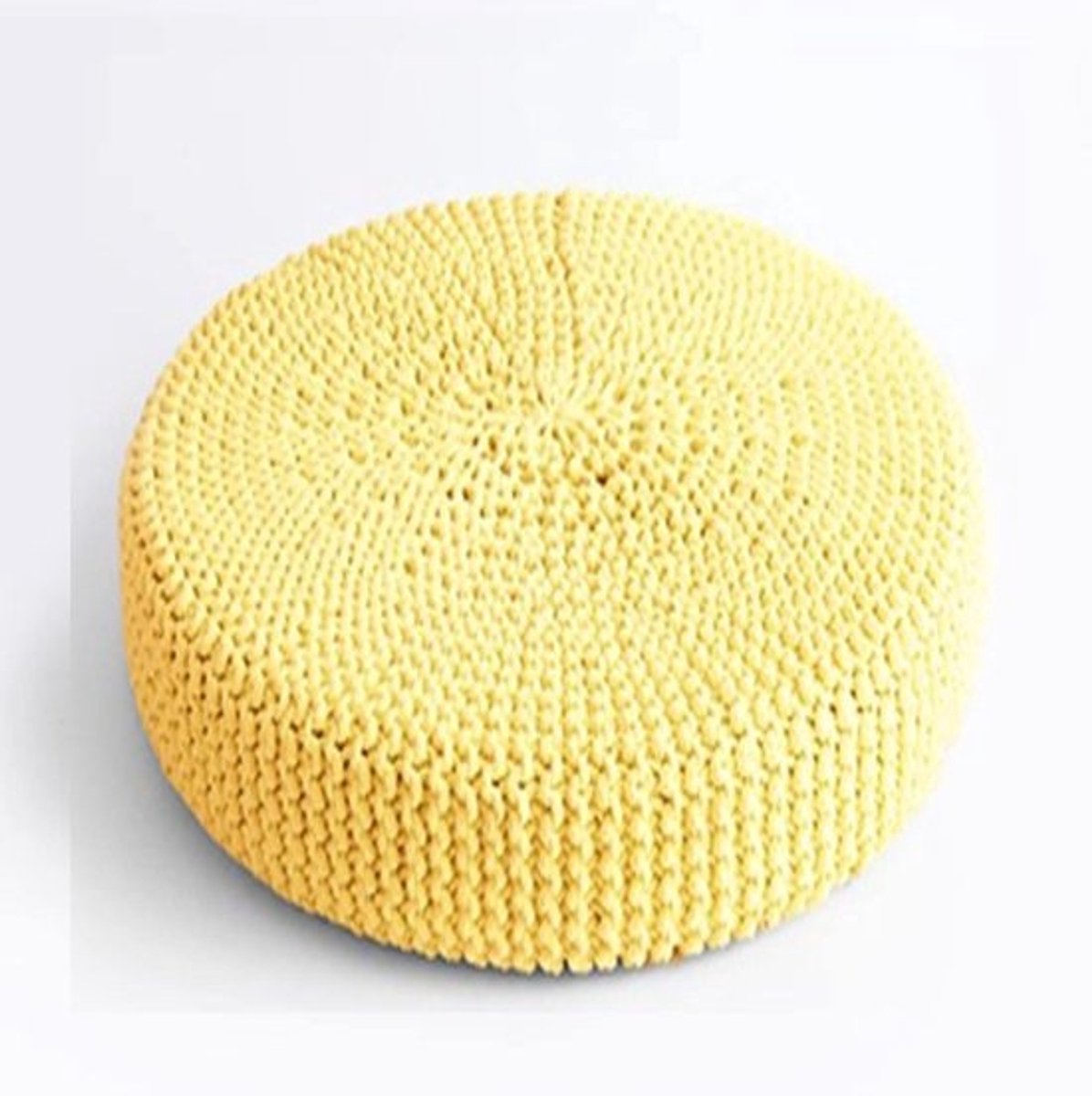 Gebreide Zitzak Vloerstoel - Kussen Kruk Voetenbank - Zitplek Creëren - Handgeweven Uniek Ontwerp - 42 cm Diameter - Geel