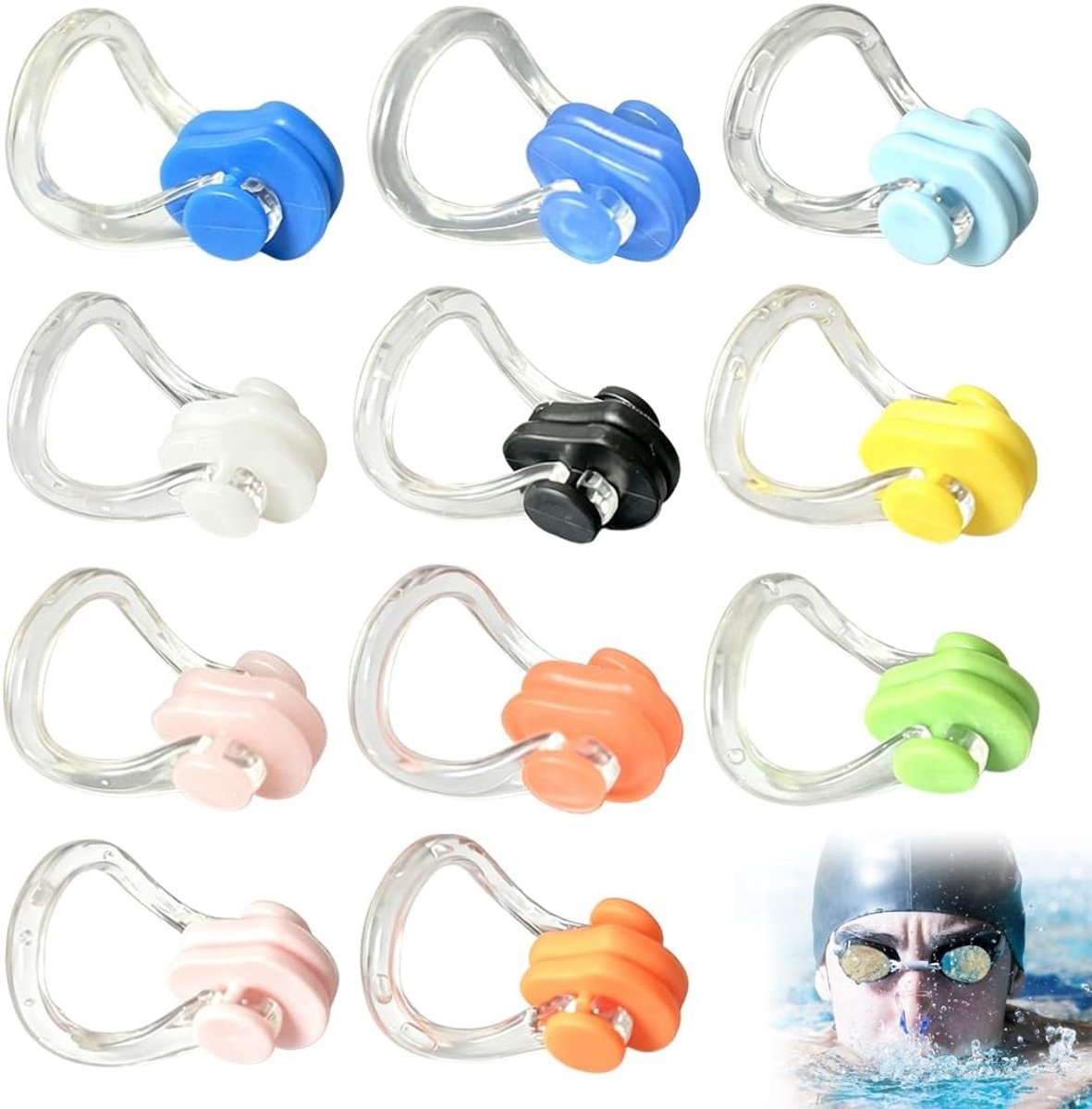 Zwemneusclips set van 11, waterdichte siliconen voor synchroonzwemmen, ideaal voor training en beginners, geschikt voor volwassenen en kinderen