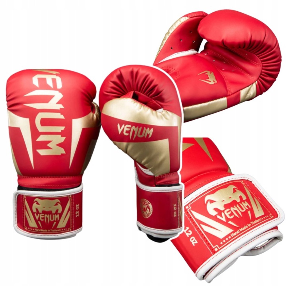 Venum Elite Bokshandschoenen voor Boksen en Kickboksen – Mat Rood/Goud – 14 oz