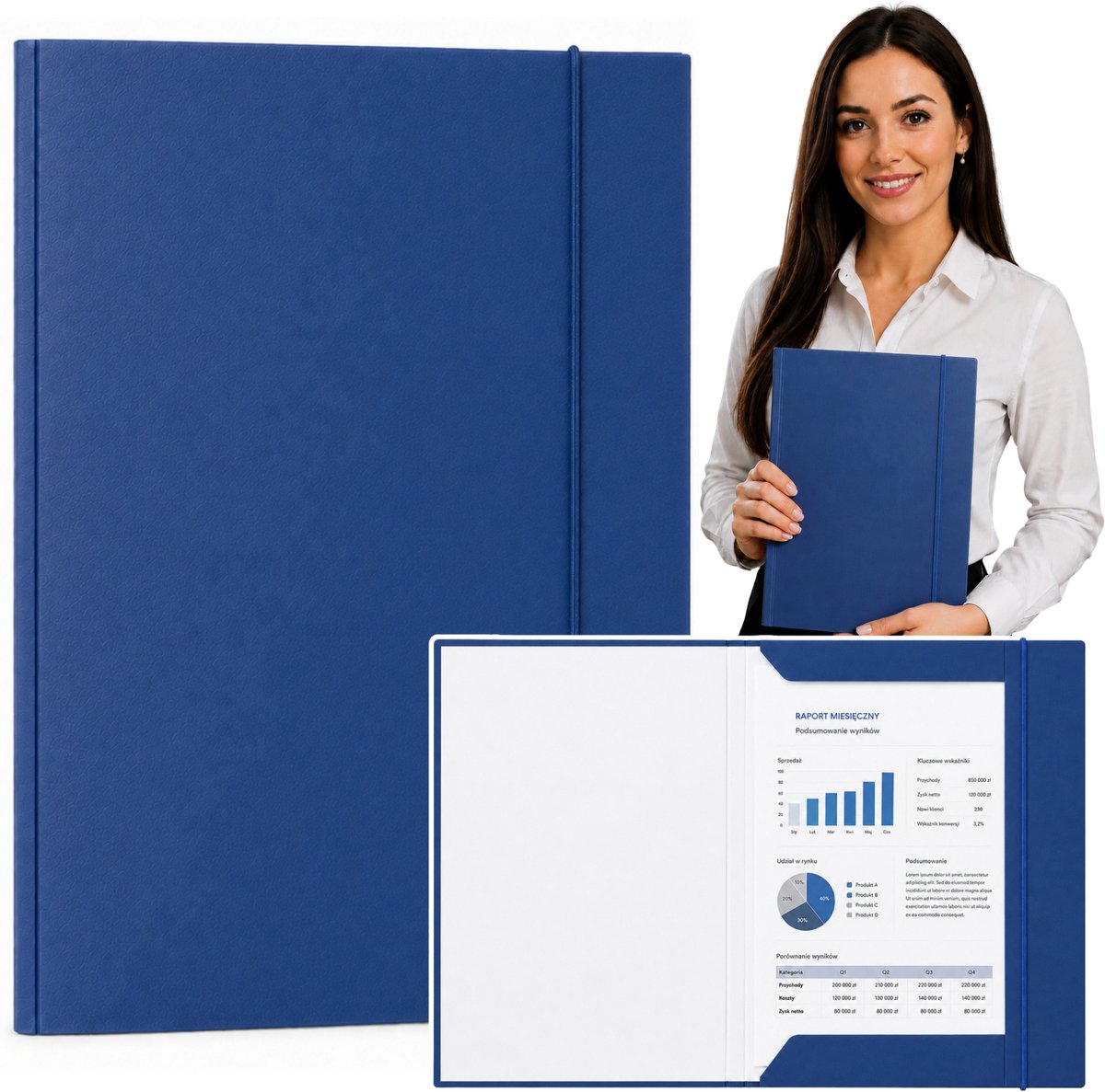 Kartonnen map met elastiek gelakt A4 300 G/m2 blauw - UNI