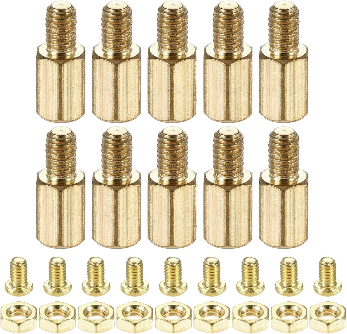 Messing zeskantige schroefdraad, afstandhouders, schroefmoer, set, afstandhouders met bus - buitendraad, verhoging PCB-plank, perfect voor elektronica-industrie (M4 9 + 6 mm)