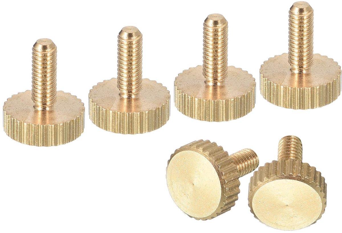M3 x 8 mm duimschroeven, 6 stuks platte duimschroeven met geribbelde kop, compleet met schroefdraad van messing