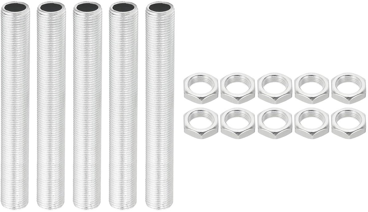 Lampbuisset, M12, schroefdraad 90 mm, met vergrendelingsmoeren, 5 sets draadstangen, bevestigingselementen voor kroonluchters, plafondlampen, verzinkt
