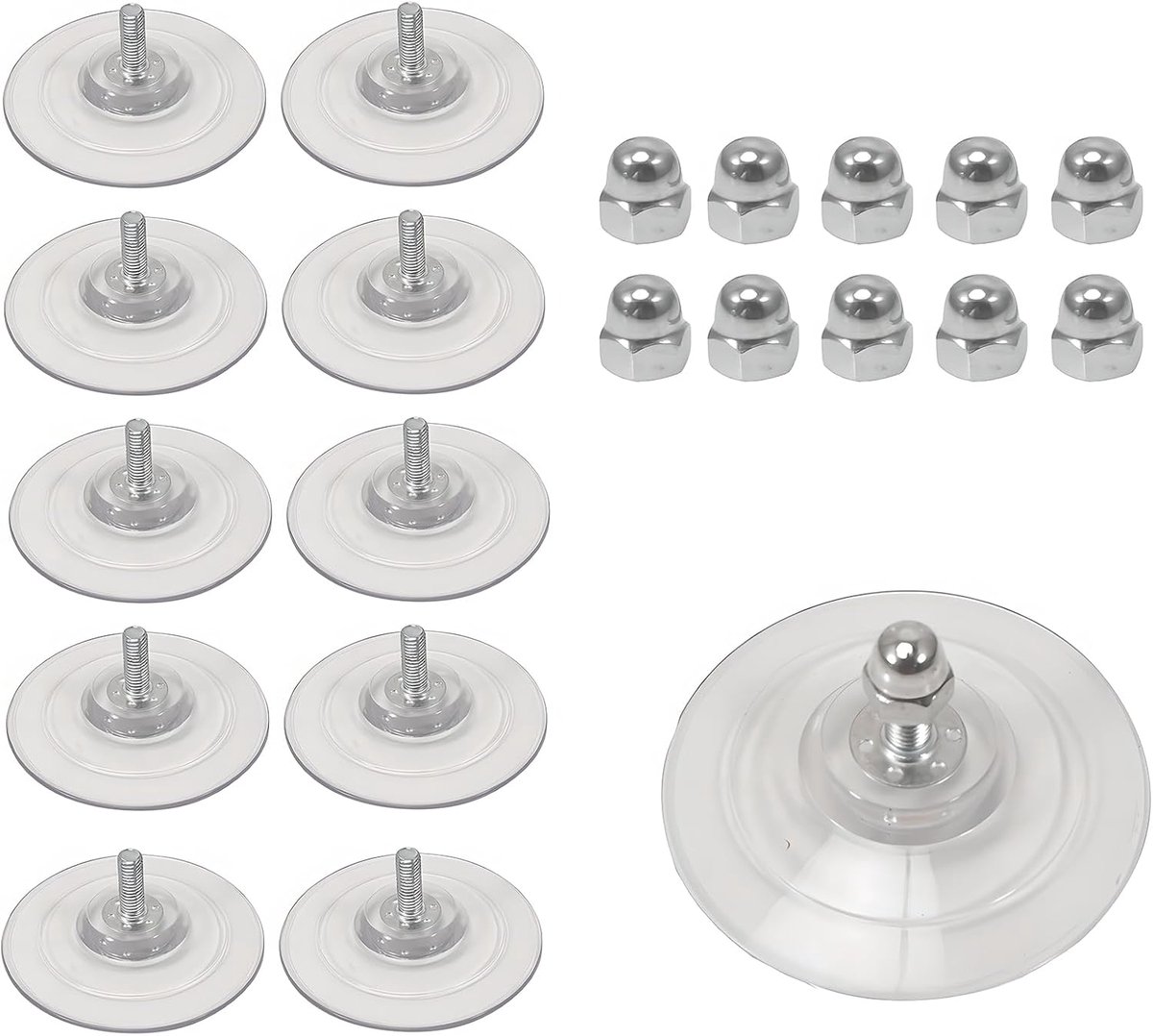 10 stuks M8 zuignap met schroefdraad, Ø 85 mm ronde zuignappen voor ramen, zuignap zonder haak met metalen schroefmutter, PVC transparante zuignappen voor glas, muur, keuken, badkamer, auto
