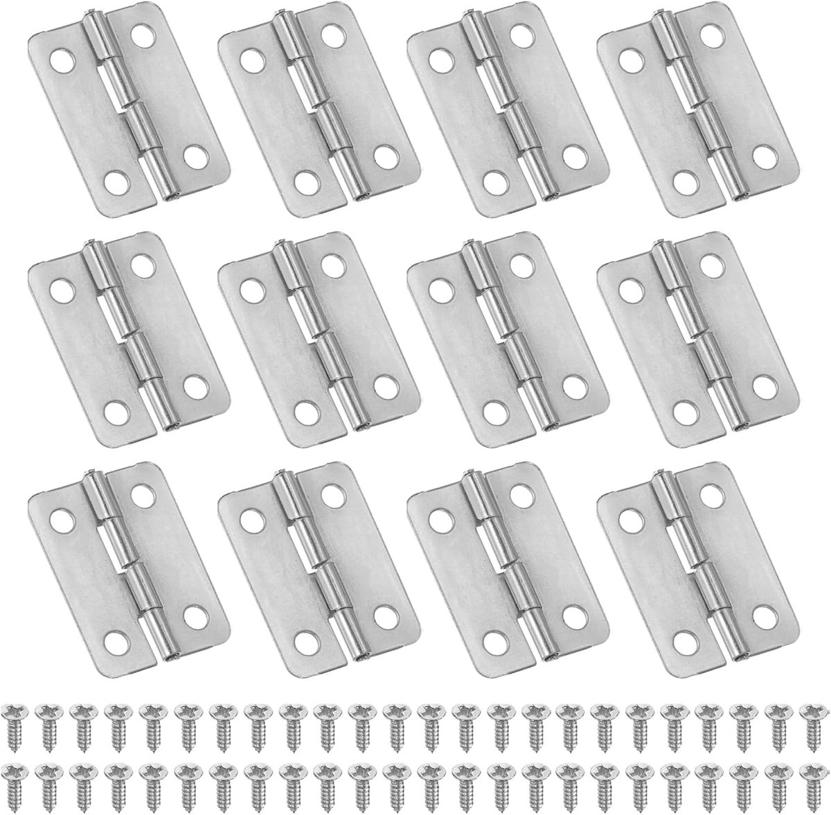 Scharnieren 2,54 cm, 12-pack Mini Sieraden Doos Scharnier met Schroef voor Sieraden Houten Dozen Kast Lade Deuren Poort, Zilver