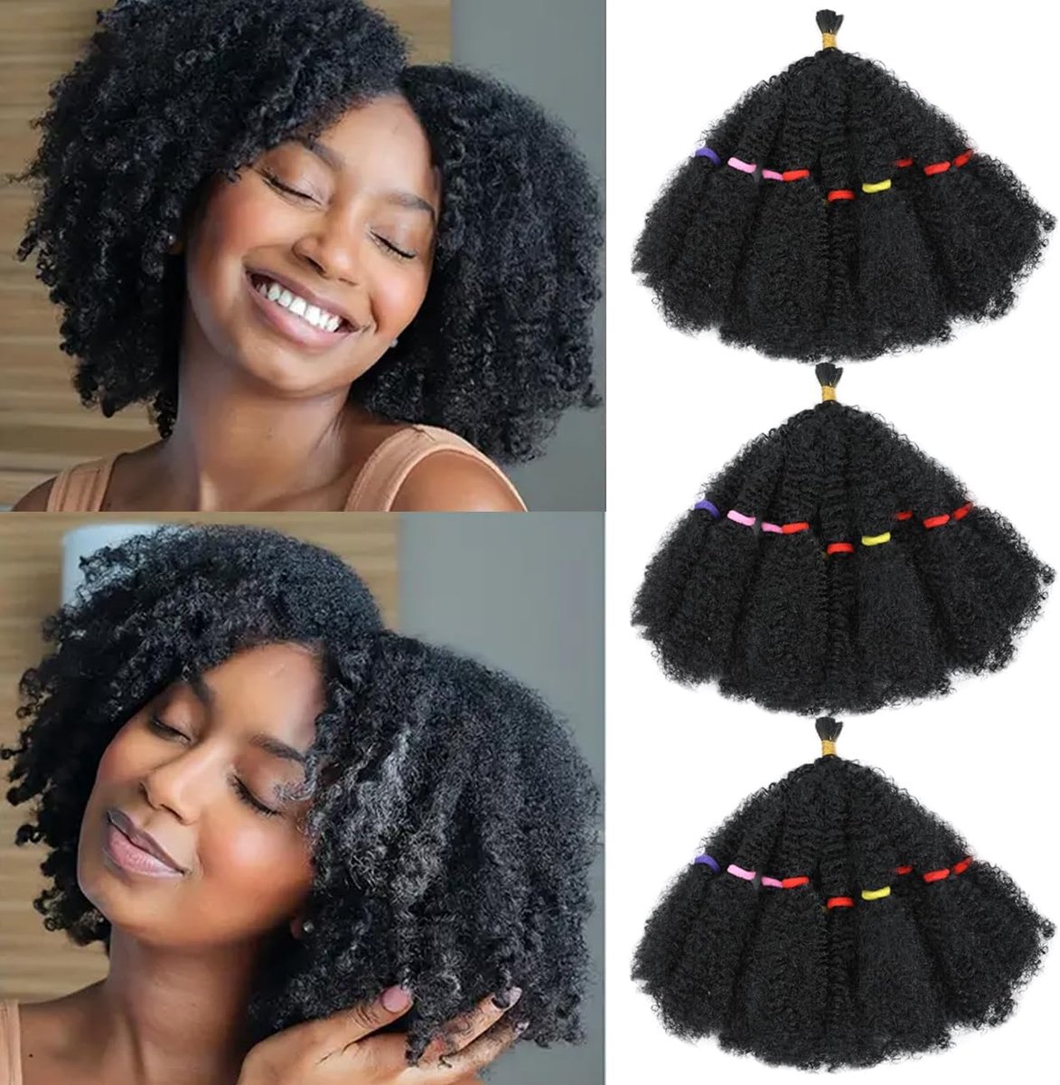 Afro Kinky Hair Marley Twist Braiding Hair Pre-Separated for Cuban Twist Crochet Hair Faux Locs Crochet Synthetic Hair Extensions for Women Girls (1B#, 10inch)