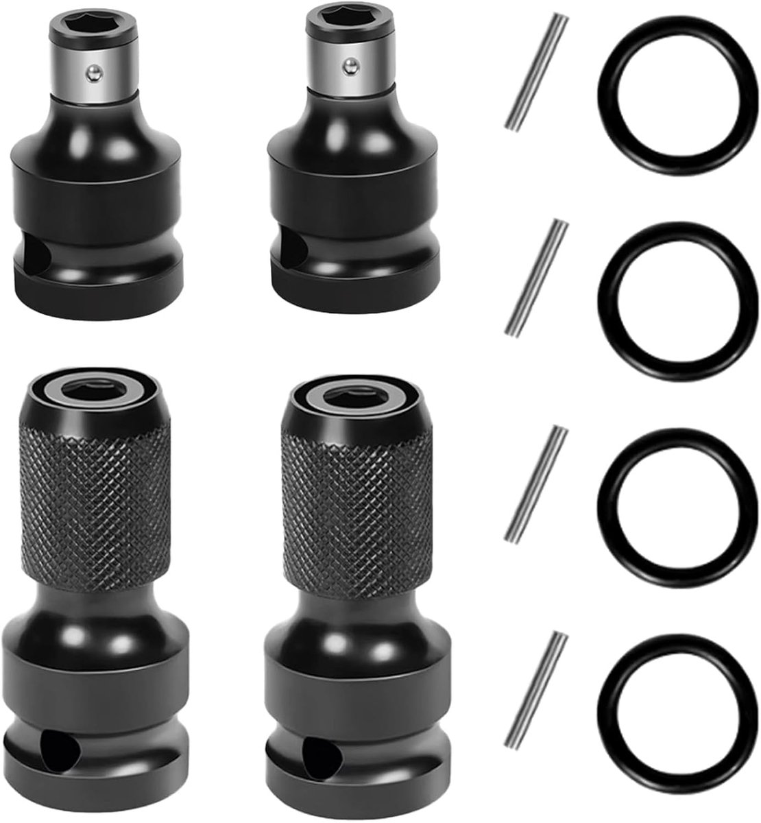 4 x 1/2 inch vierkante buxdriver op 1/4 inch zeskantige busadapter, elektrische schroevendraaier-adapter, slagmoersleutel, bithouder, slagmoersleutel voor slagrensleutel (4)