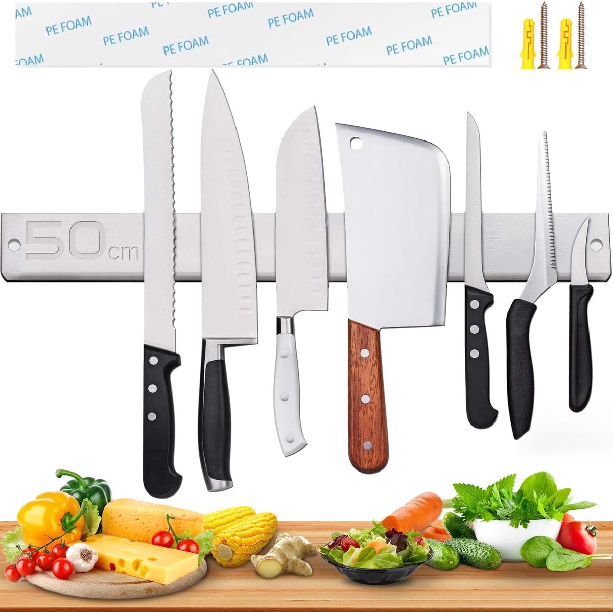 [Opgewaardeerd] Magnetische messenhouder, 50 cm 20 Inch RVS Magneet Messenrek Magneet Gereedschapshouder voor Keuken Garage, Messenblok Opbergstrip Rack Stand voor Gereedschap Home Organizer
