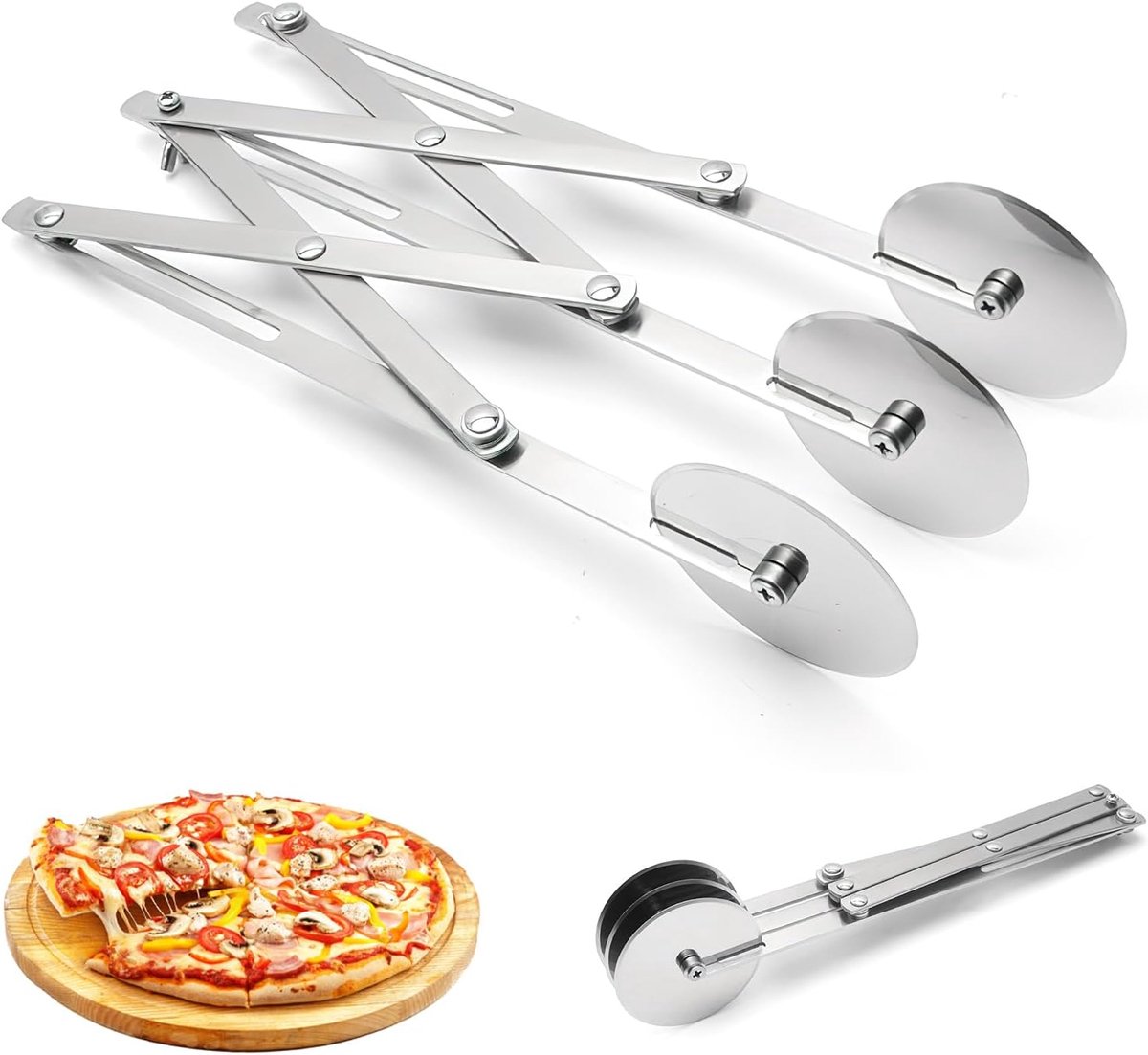 7 wielen roestvrijstalen pizzasnijder, deegsnijder met 5 wielen, verstelbare pizzasnijde, pizzasnijder, deegsnijder, deegsnijder, koekensnijder, gereedschap voor pizza, cake (7 wielen)