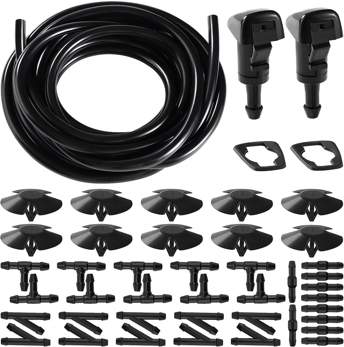 Rubberen Voorruitslangenset, 3 m Ruitenwisserslang en 2 Stuks Voorruitsproeiers 4805742AB en 30 Stuks Slangconnector