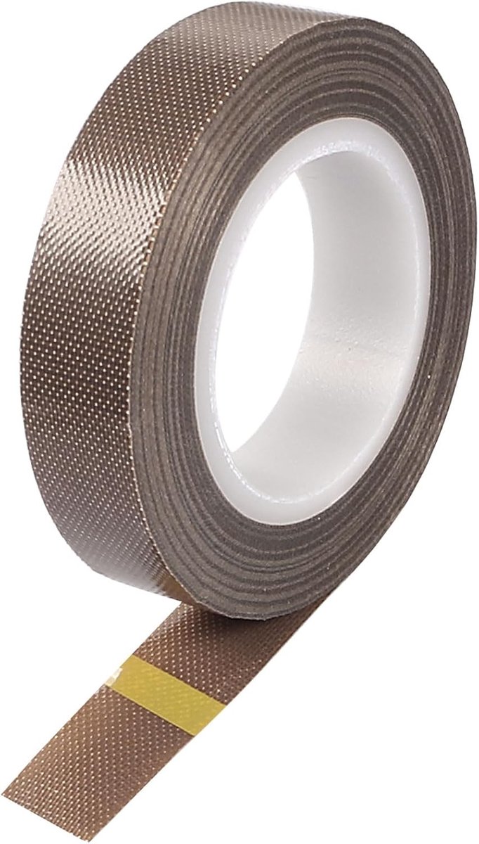 sourcing map 15 mm PTFE gecoate textieltape bruin hoge temperatuur tape voor vacuüm-, hand- en impulsverzegelingen tape 10 m
