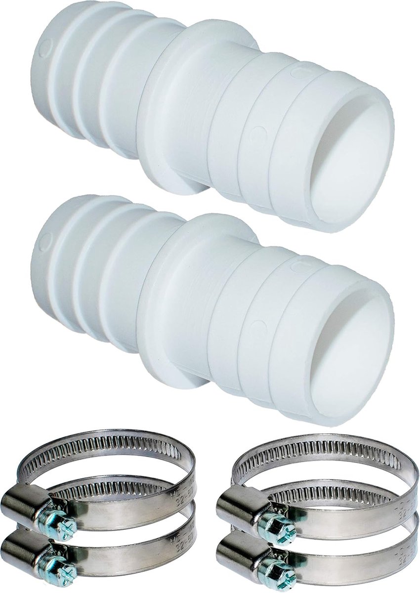 2 stuks, diameter 38 mm, set met slangklemmen, 1 1/2 inch, zwembadslangadapter, dubbele slangtule, set van 2 stuks