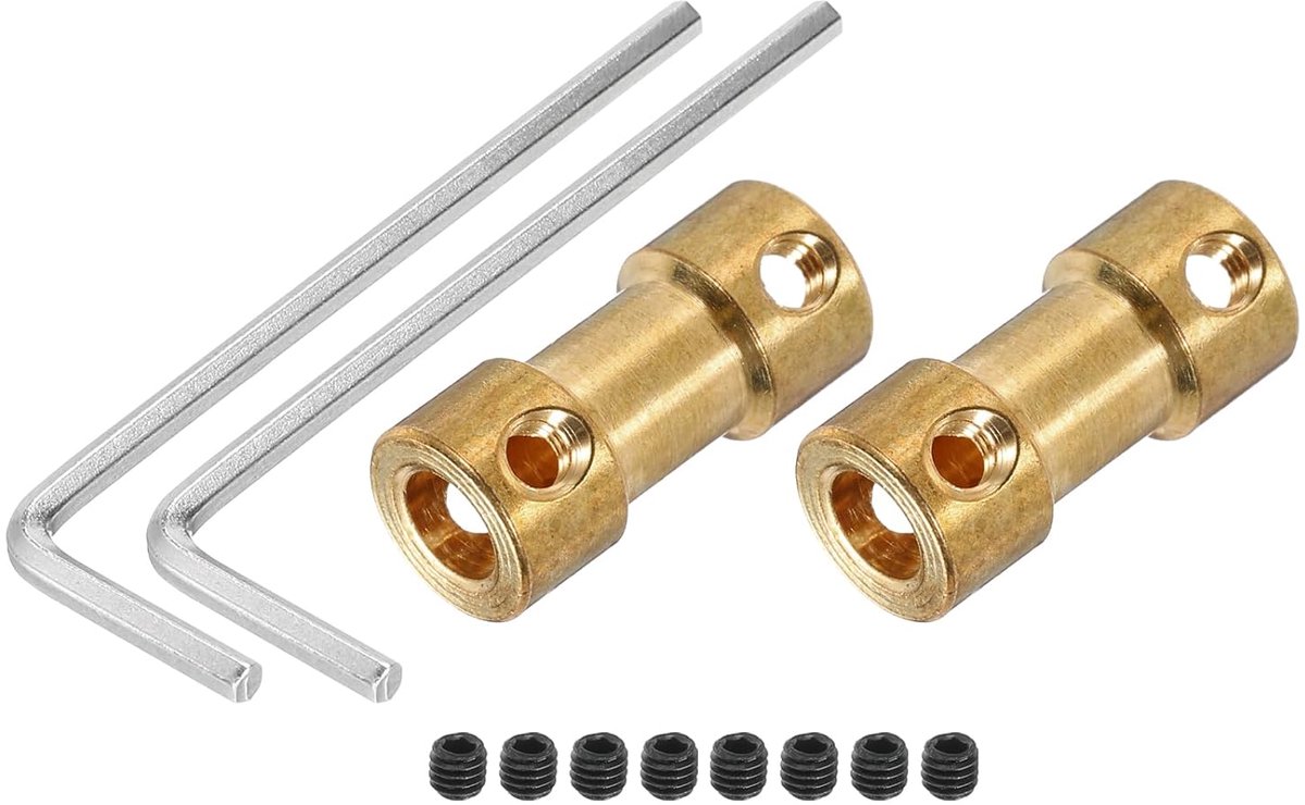 5 mm op 5 mm gat, stijve koppeling, 20 mm, lengte 9 mm diameter, M3-aansluiting, messing as voor 3D-printer, doe-het-zelf kopertint met 2 koppelingen, 8 stuks schroeven, 2 stuks sleutels
