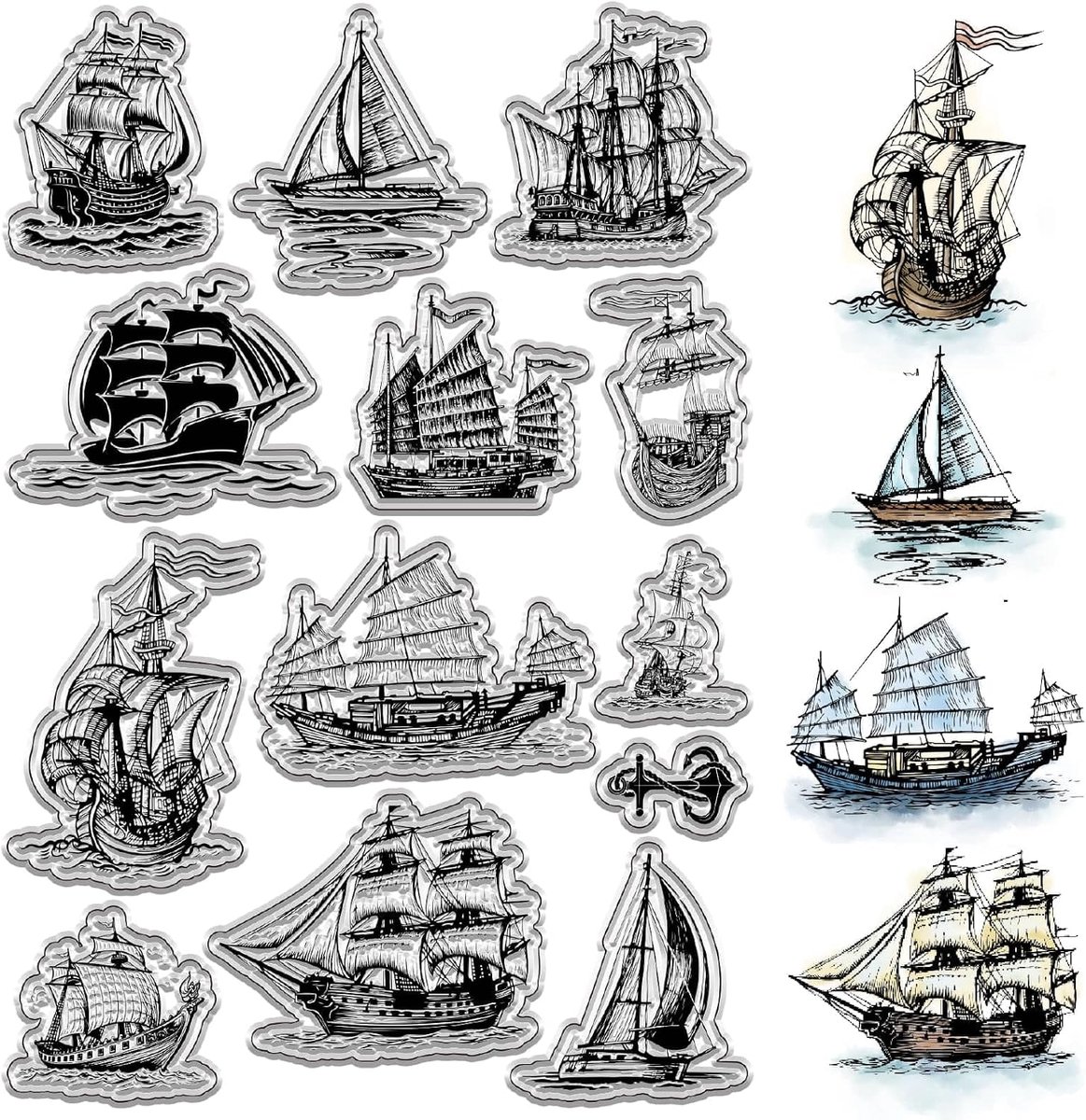 Zeilboot Heldere Stempels Vintage Schip Rubber Stempels Nautisch Thema PVC Herbruikbaar Achtergrond Postmark Transparant Silicone Stempels voor Journaling Kaarten Maken DIY Scrapbooking Film