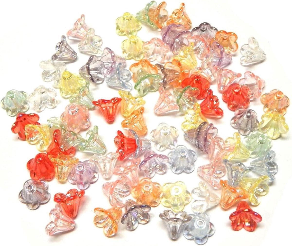 Kralen, acryl, 10 x 14 mm, bloemen, pareldoppen, bloemkelk, engelkralen, glanzend, transparant, mix, doe-het-zelf sieraden, knutselen