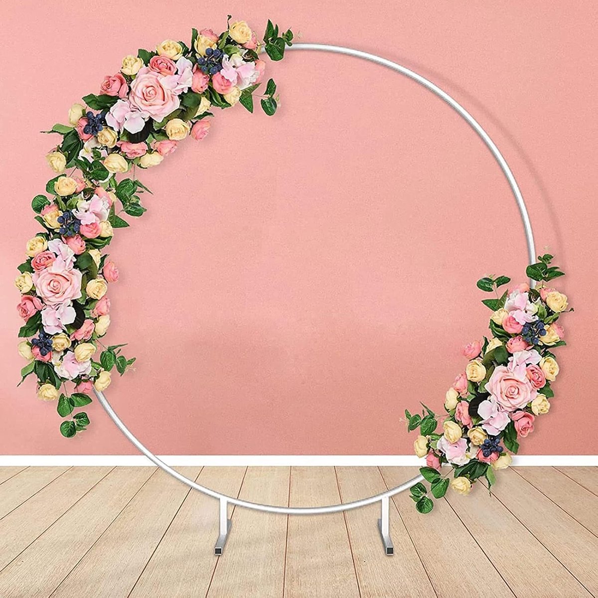 Cirkel Bruiloft Boog Ronde Bloem Plank Achtergrond Decoratie Props voor Verjaardagsfeestje Gazon Bruiloft Babyshower,Wit,1.5M