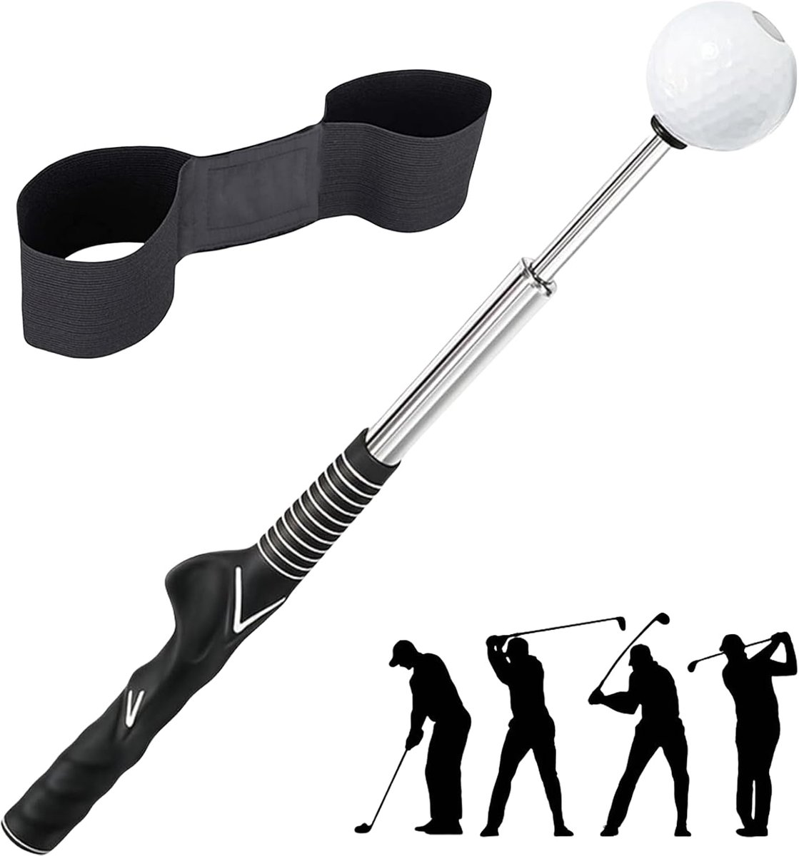 2-delige Golf Swingtrainer Set – Golf Grip Training Aid met Armband voor Houdingscorrectie en Telescopische Swingtrainer – Trainingshulpmiddel voor Beginners en Gevorderden